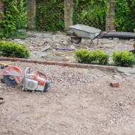 Preparing ground for new paving - Gussage, East Dorset