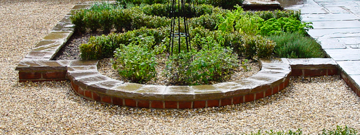 Brick wall with stone capping